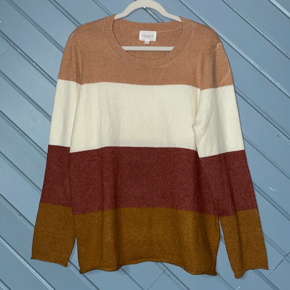 Pinque super soft stripped neutral Earth tones light weight sweater NWOT